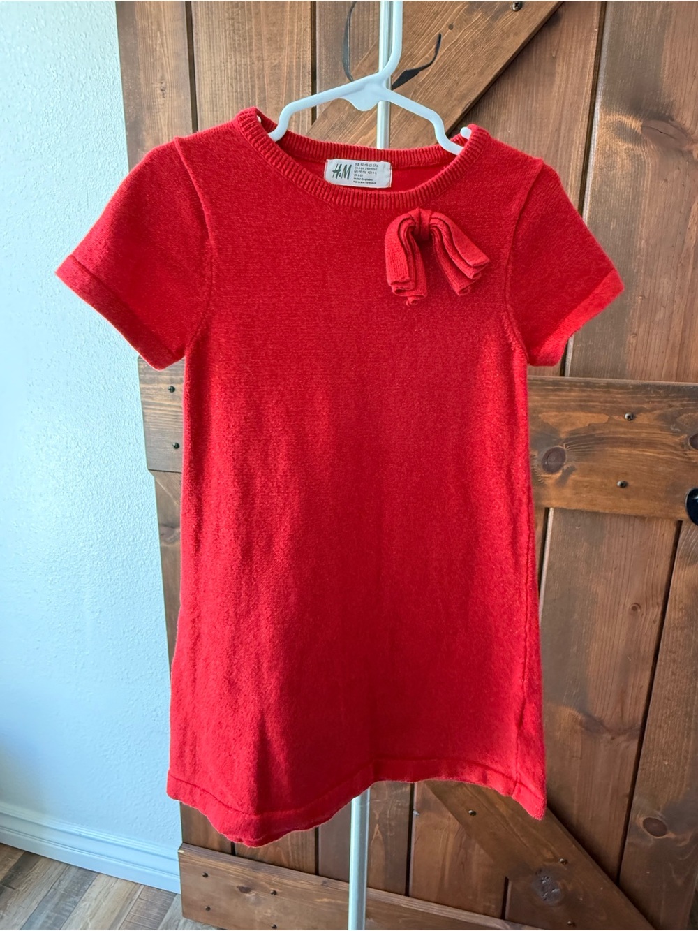H&M Bright Red Knit Top with Neck Bow Detail